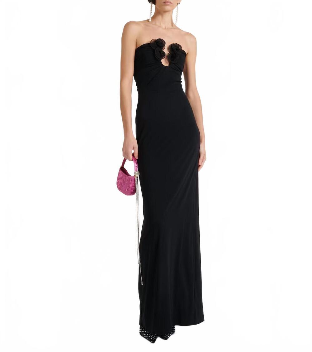 NEW MAGDA BUTRYM the floral applique strapless maxi dress in black